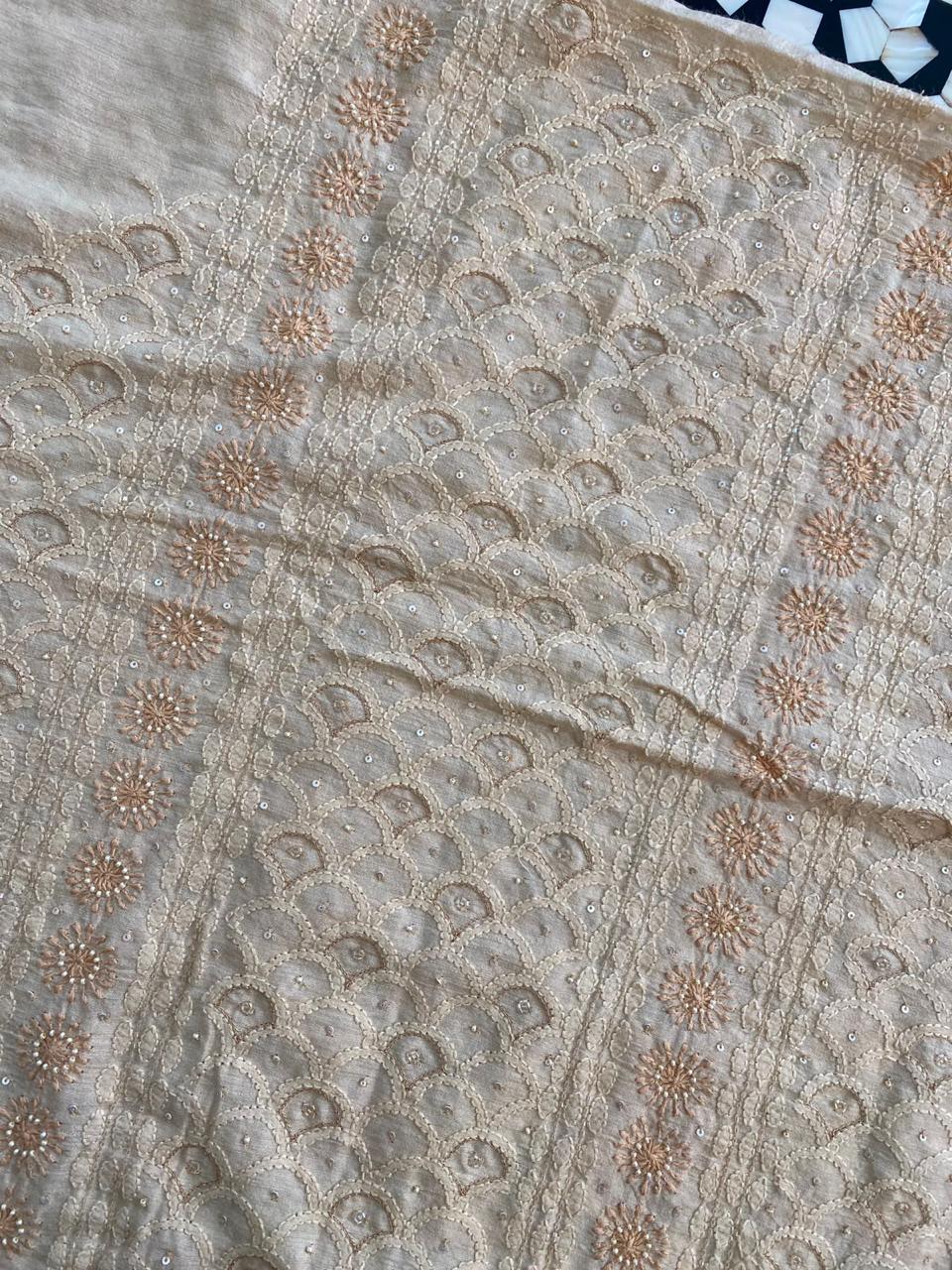 Beige Moonga silk chikankari men's sadri