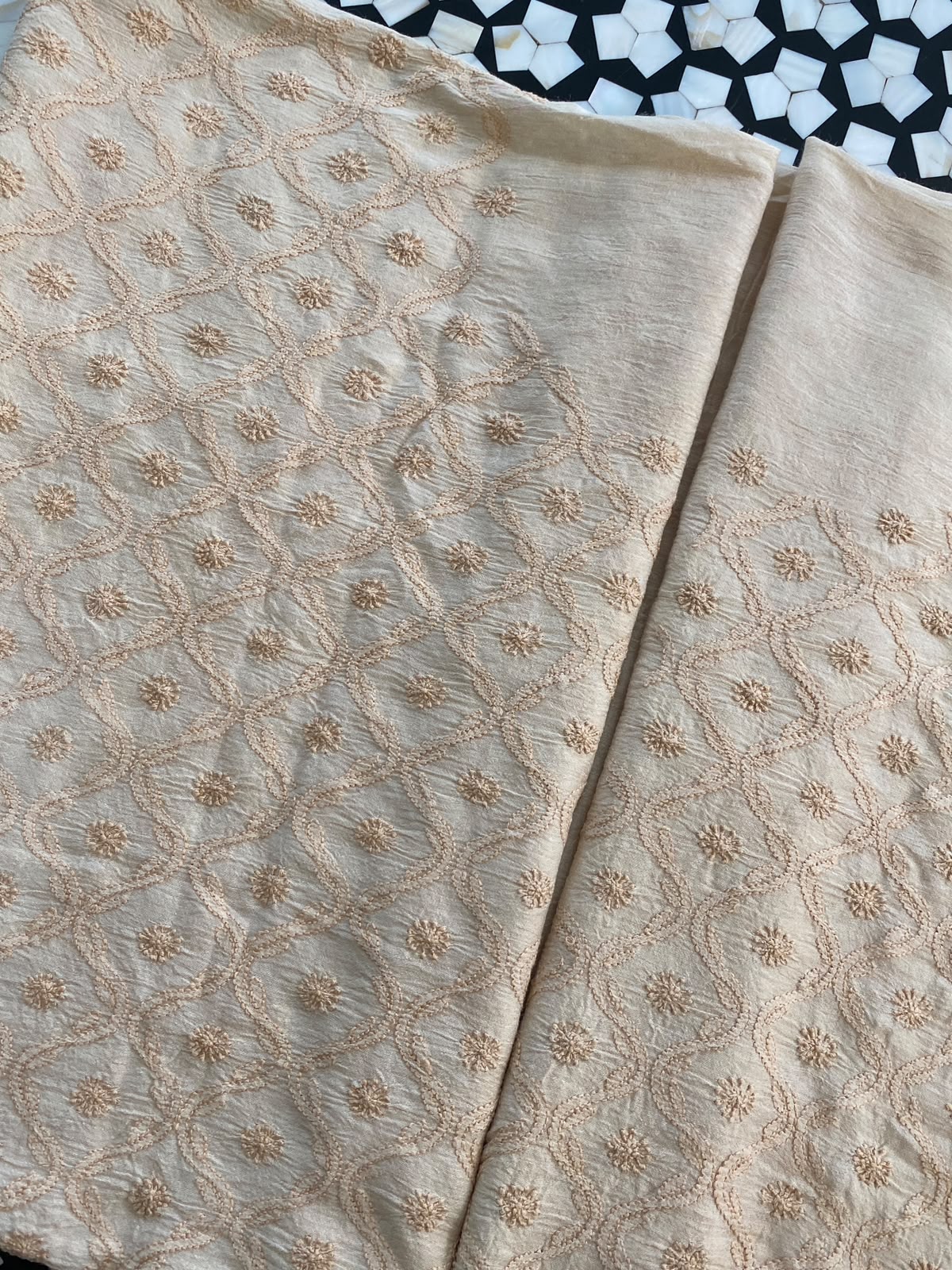 Biege moonga silk chikankari men's sadri