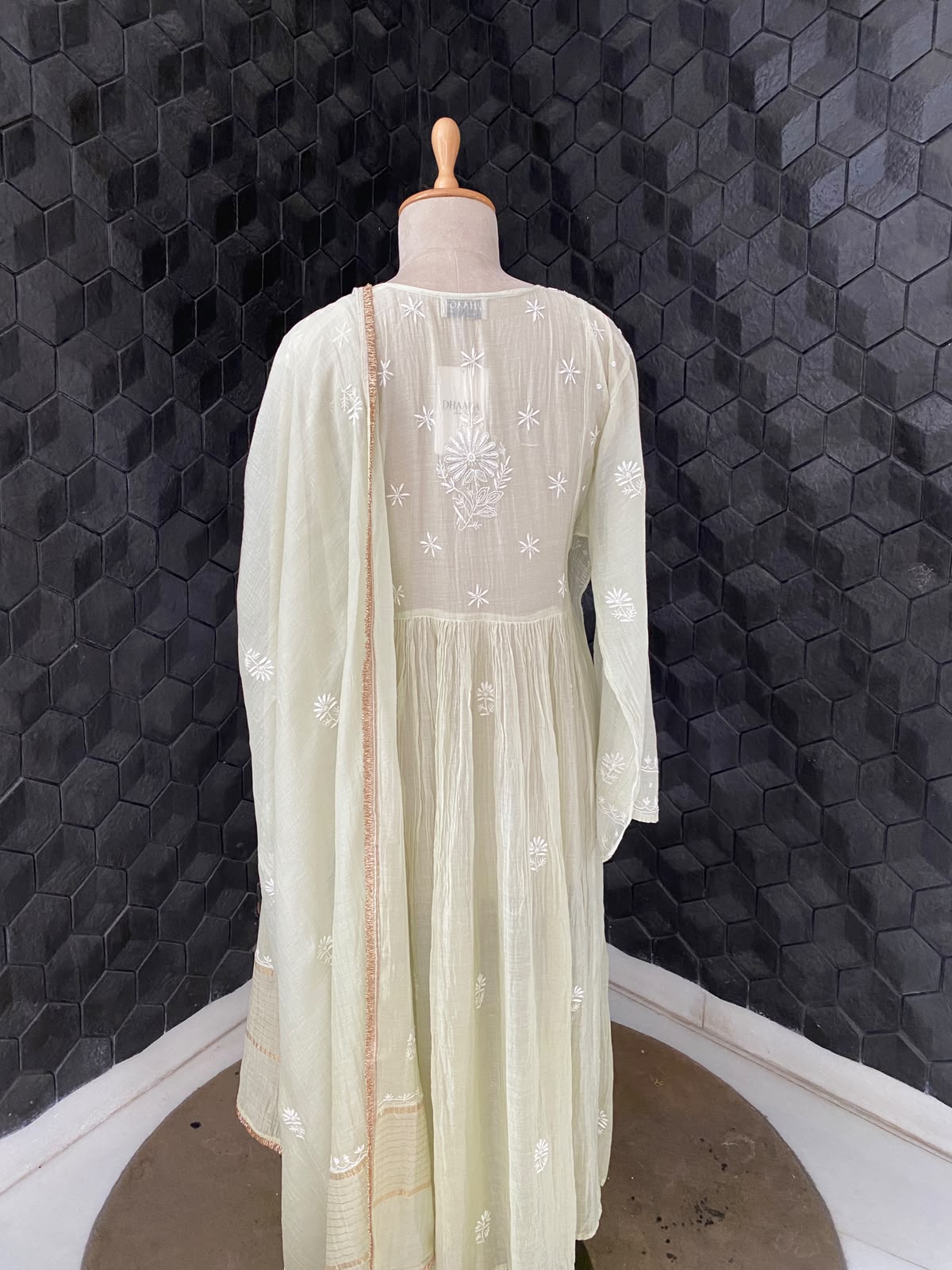 Pista Green Mul Chanderi Chikankari Kurta Set