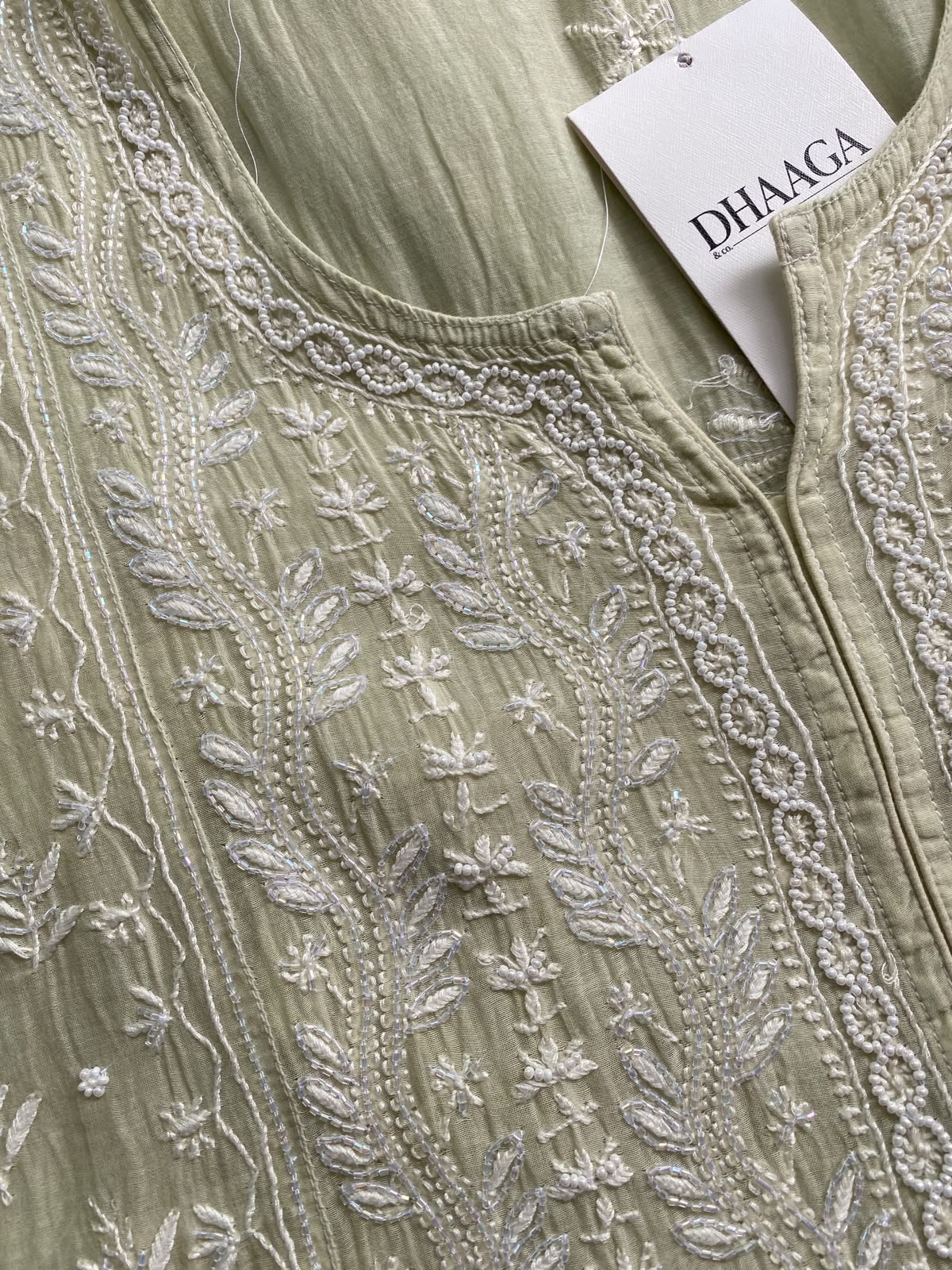 Pista Green Mul Chanderi Chikankari Kurta Set