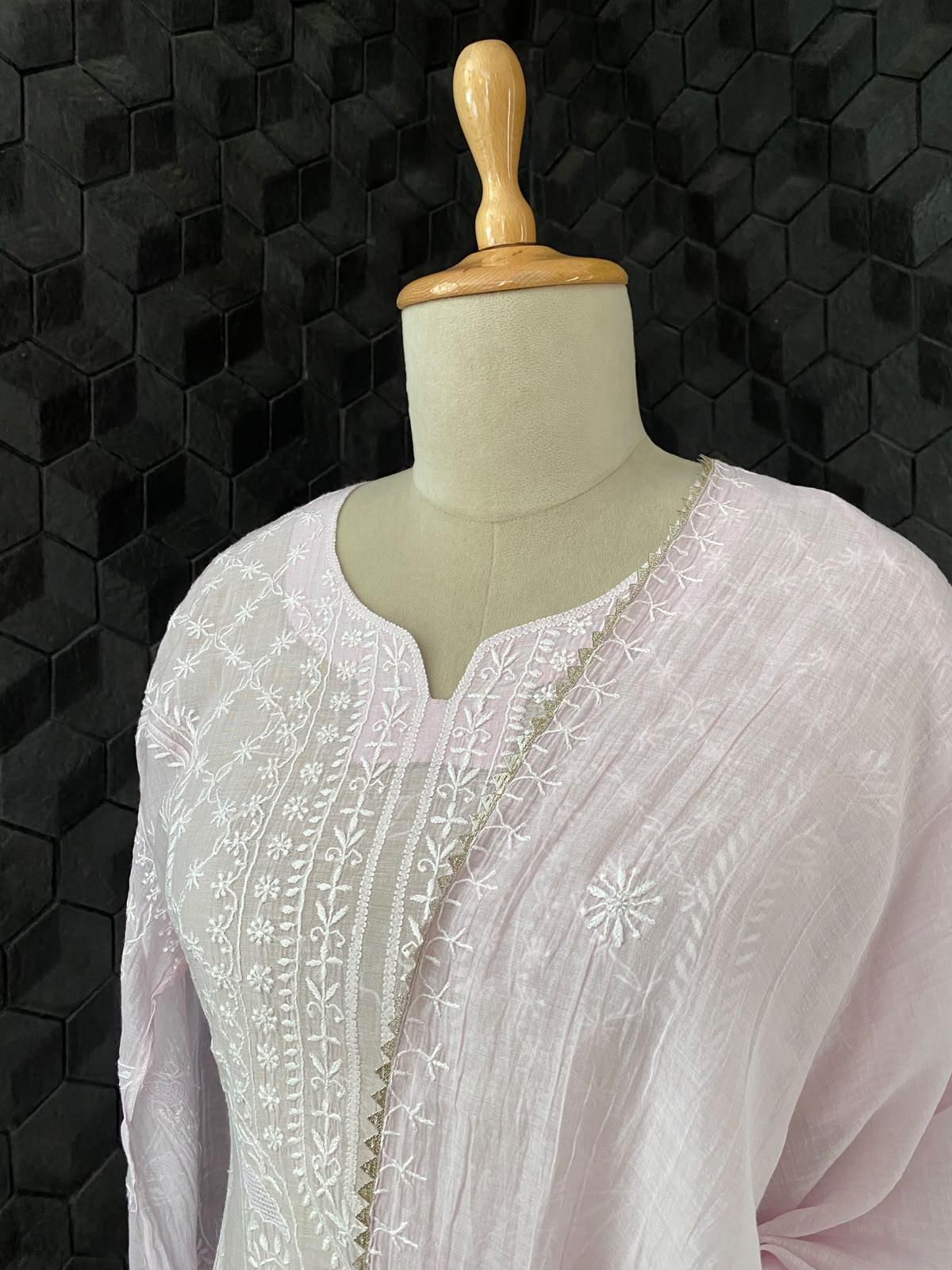 Powder Pink Mul Chanderi Chikankari Kurta Set