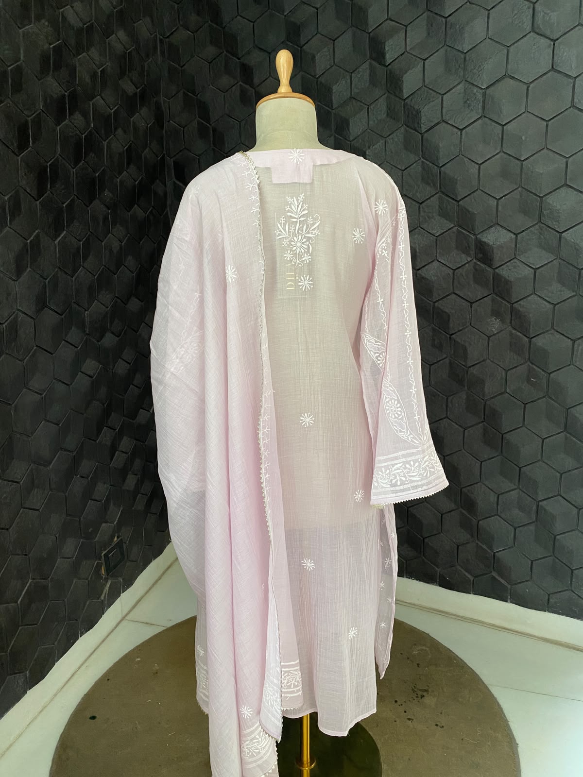 Powder Pink Mul Chanderi Chikankari Kurta Set