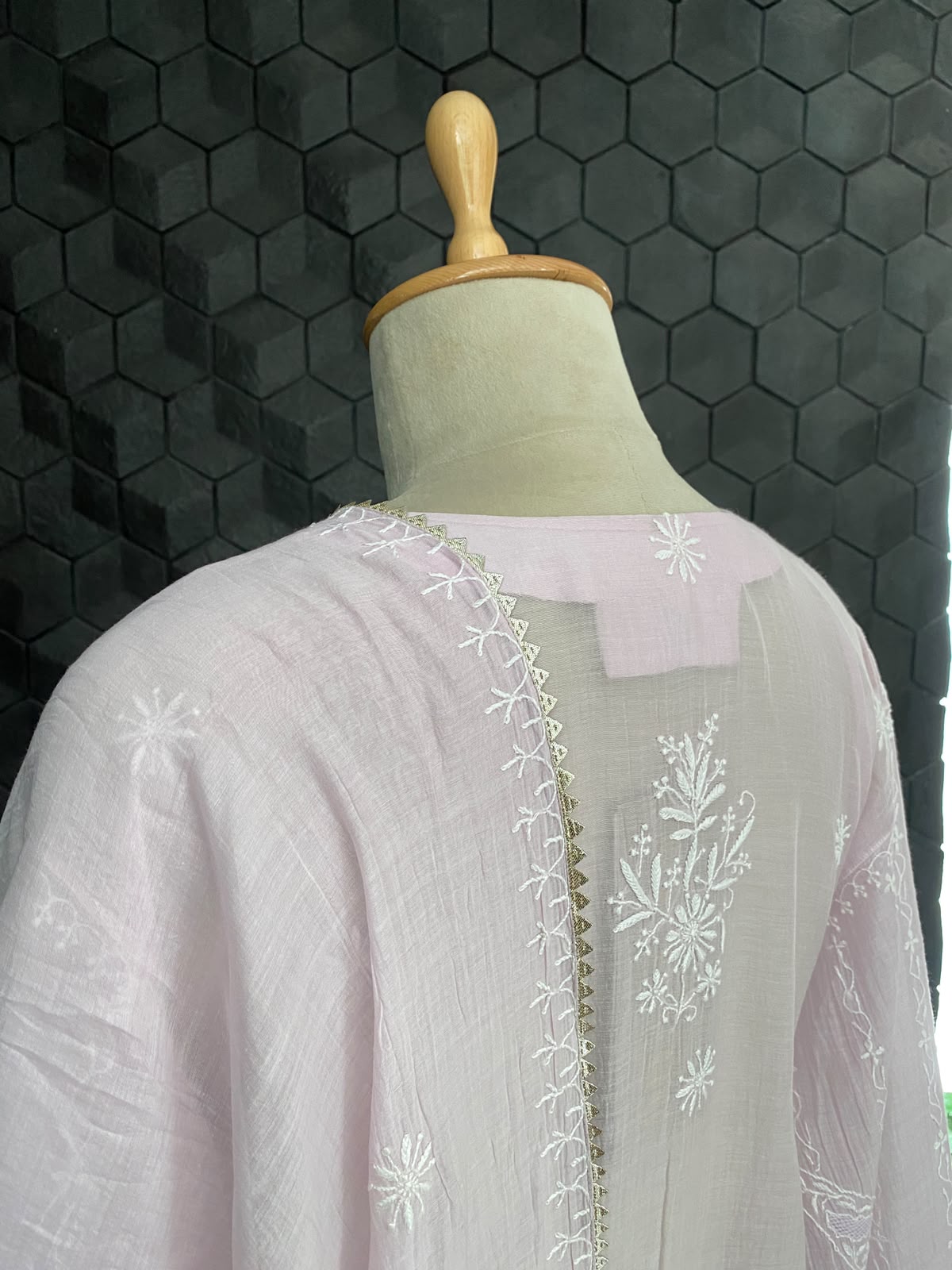 Powder Pink Mul Chanderi Chikankari Kurta Set