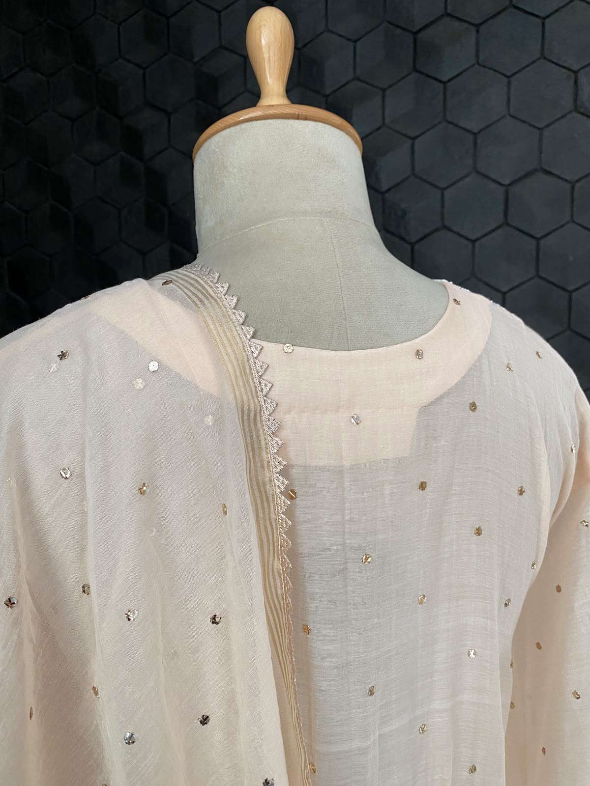 Peach Mul Chanderi Mukaish Kurta Set