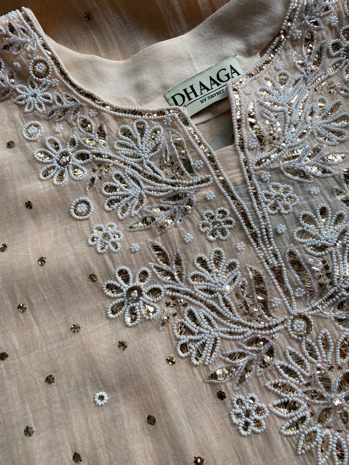 Peach Mul Chanderi Mukaish Kurta Set