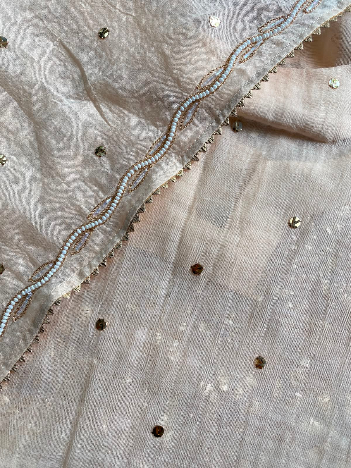 Peach Mul Chanderi Mukaish Kurta Set