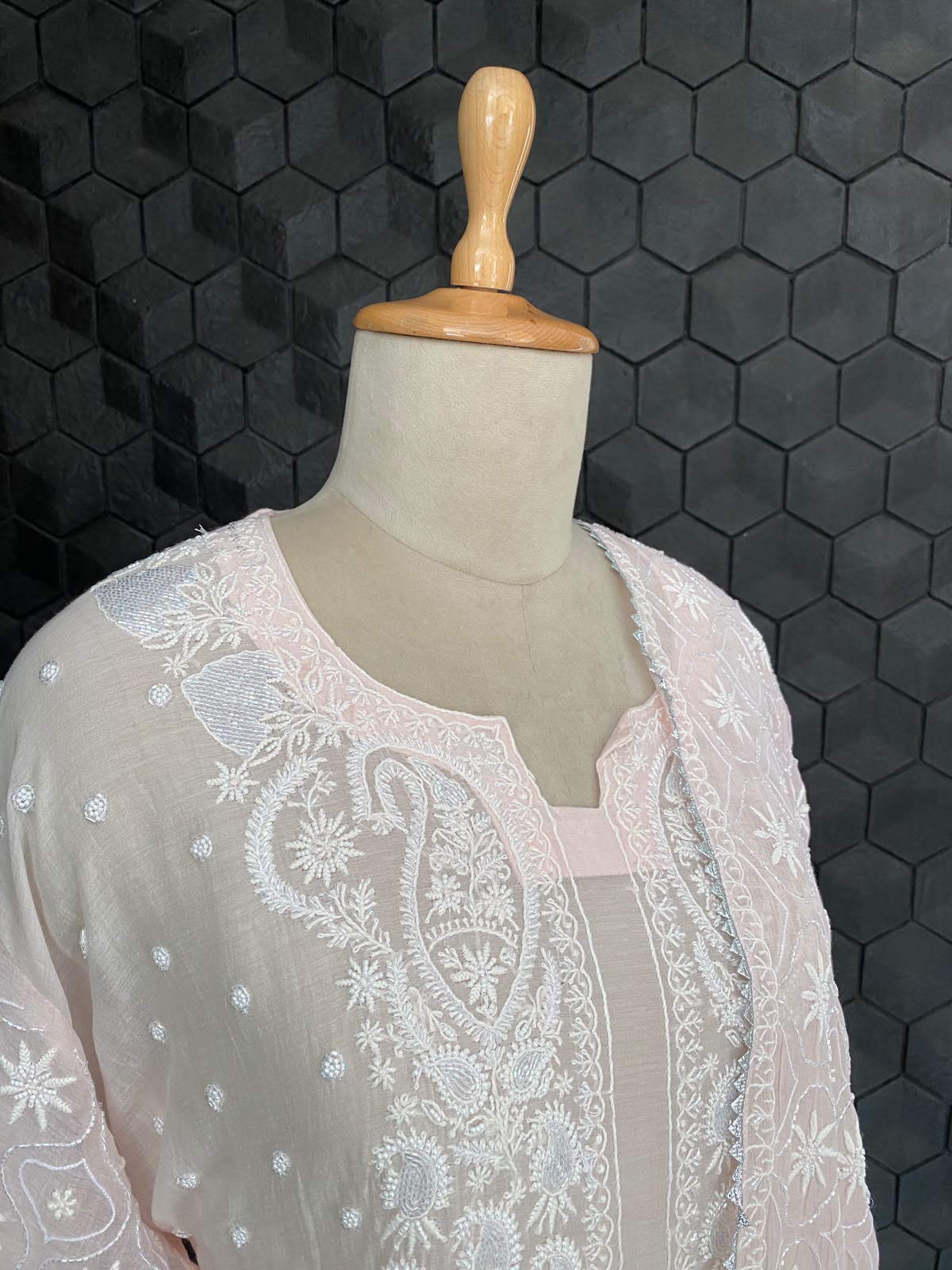 Blush Pink Mul Chanderi Chikankari Kurta Set