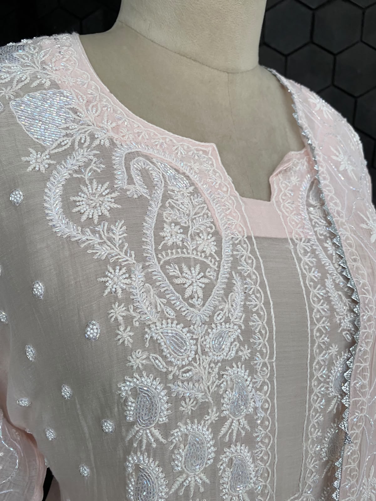 Blush Pink Mul Chanderi Chikankari Kurta Set