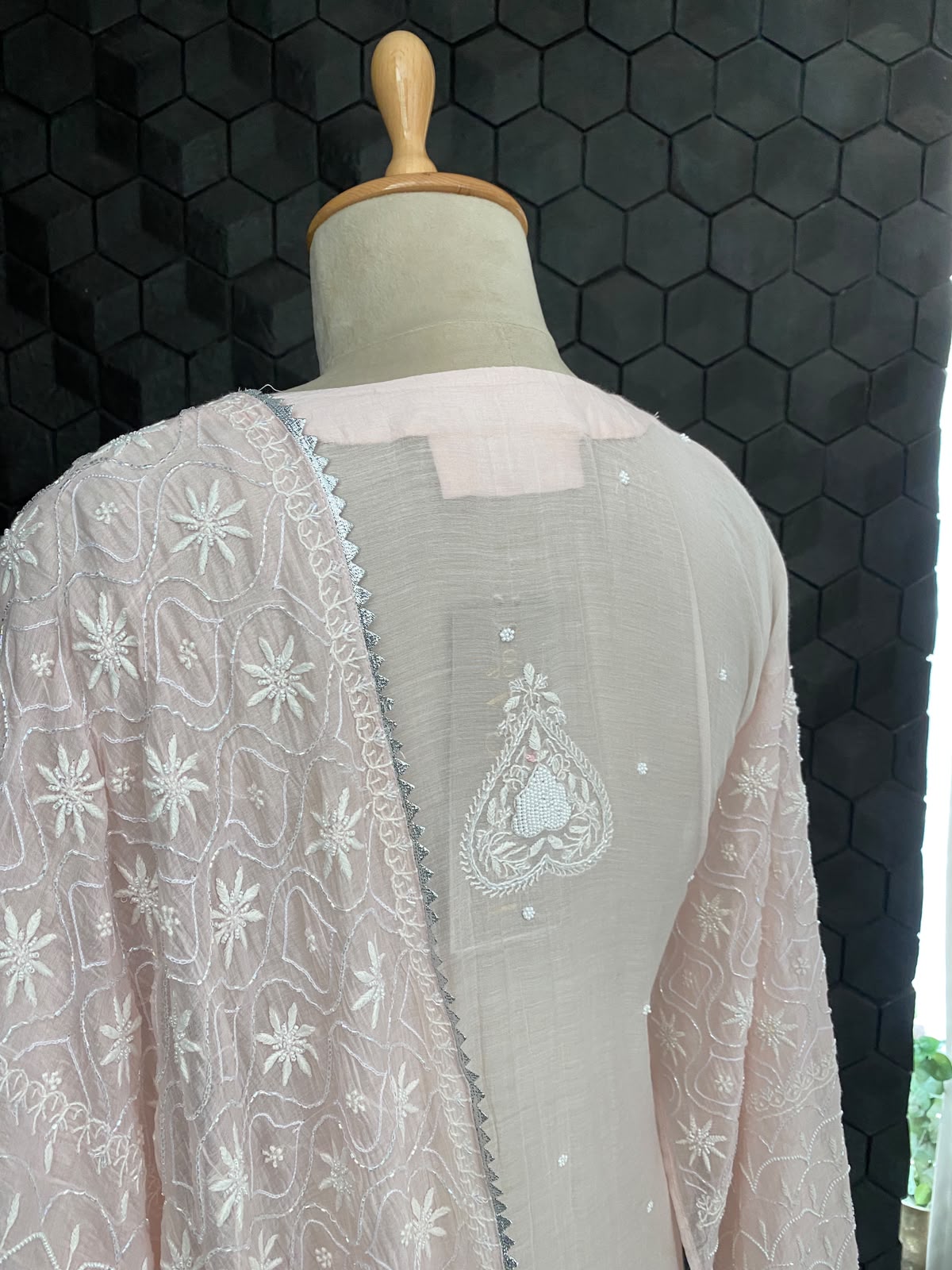 Blush Pink Mul Chanderi Chikankari Kurta Set