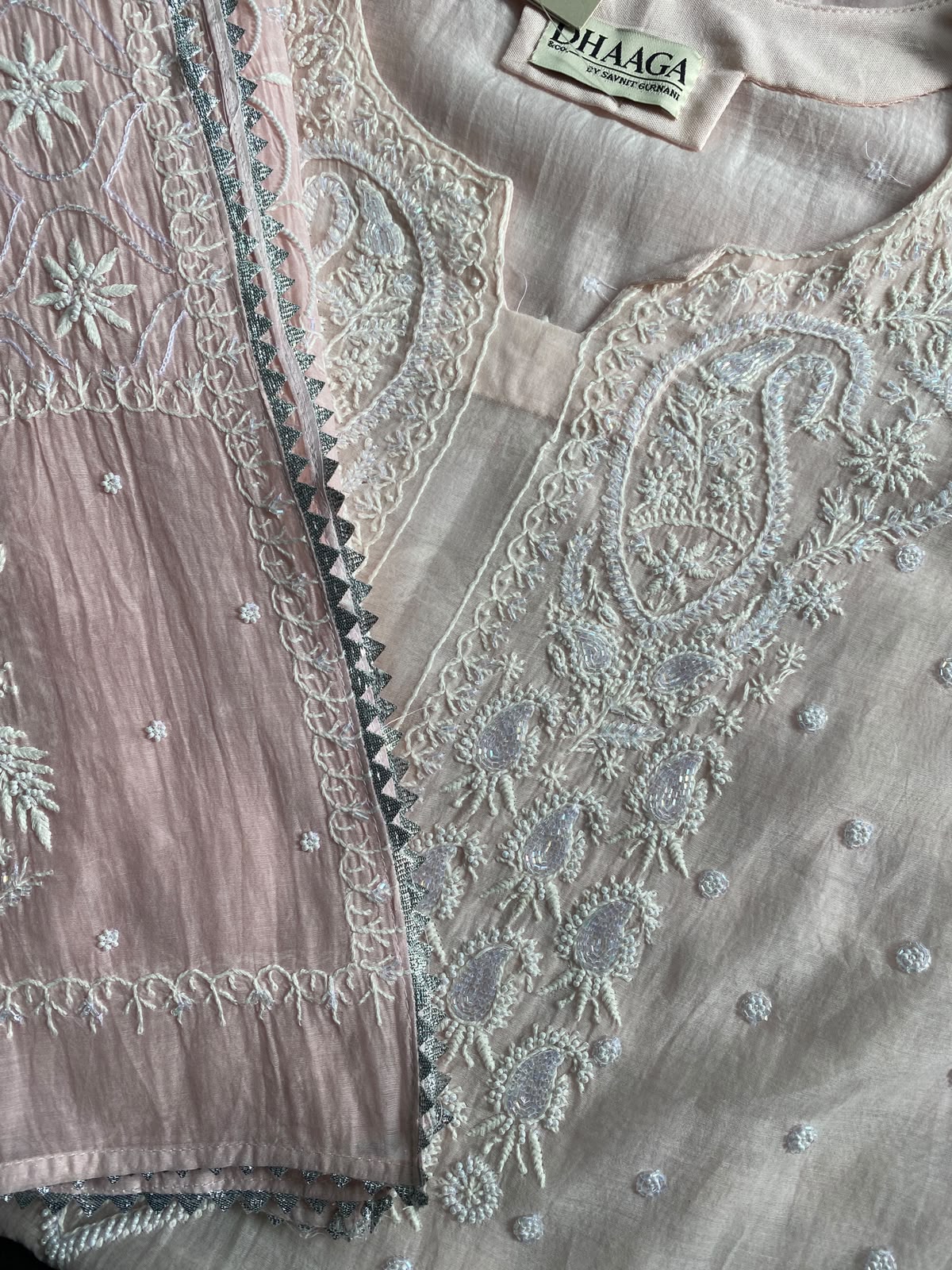 Blush Pink Mul Chanderi Chikankari Kurta Set
