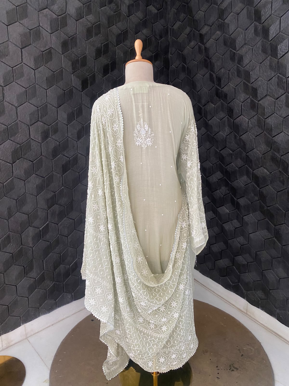 Sage Green Mul Chanderi Chikankari Kurta Set