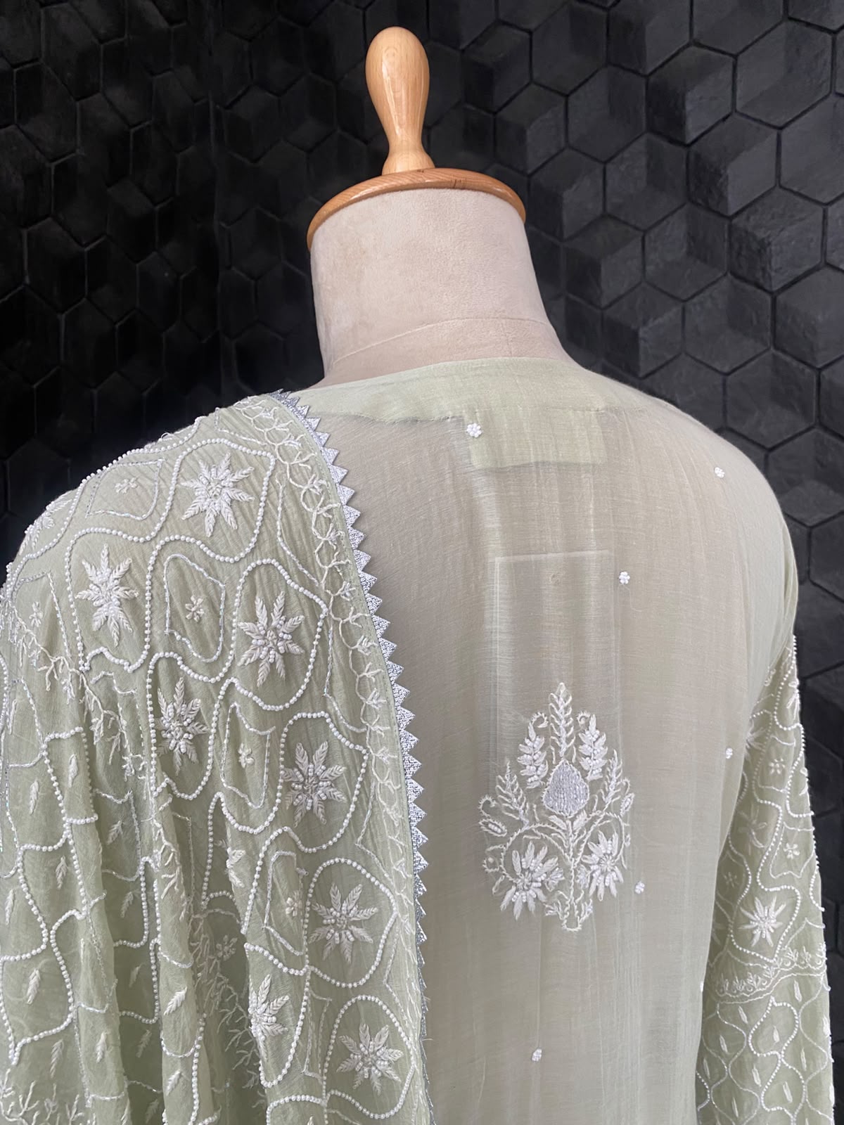 Sage Green Mul Chanderi Chikankari Kurta Set