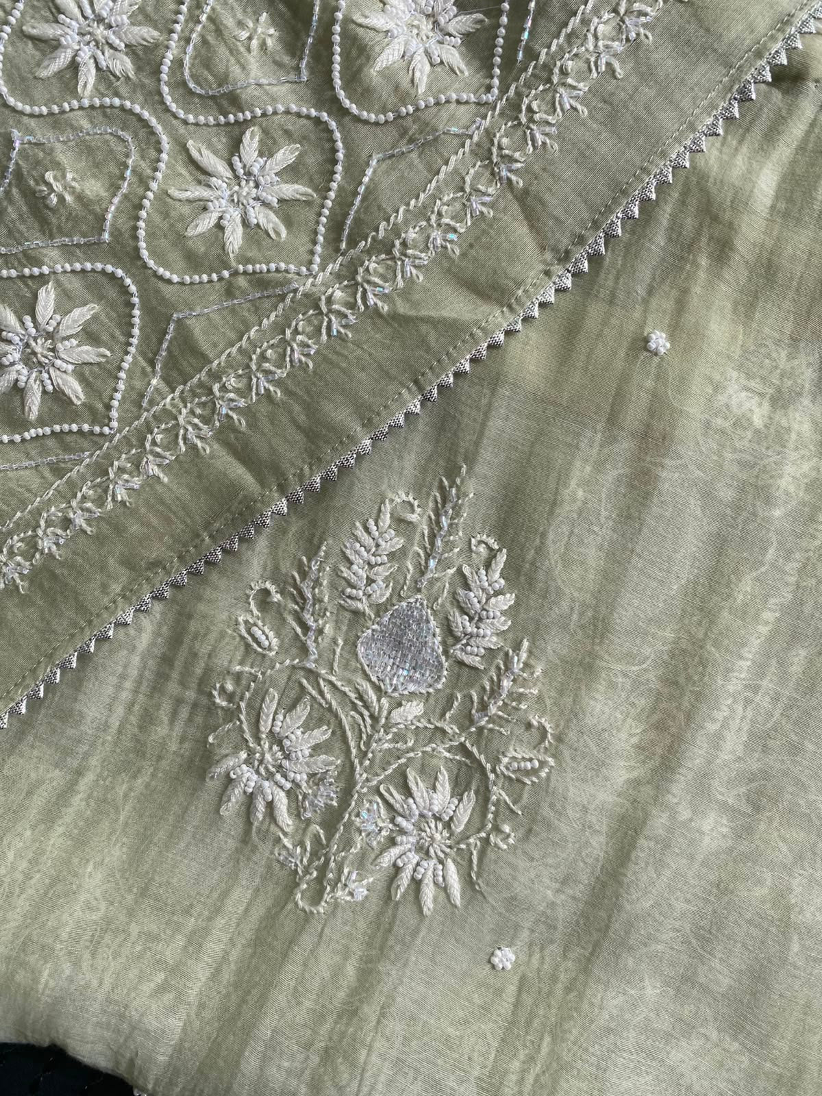 Sage Green Mul Chanderi Chikankari Kurta Set