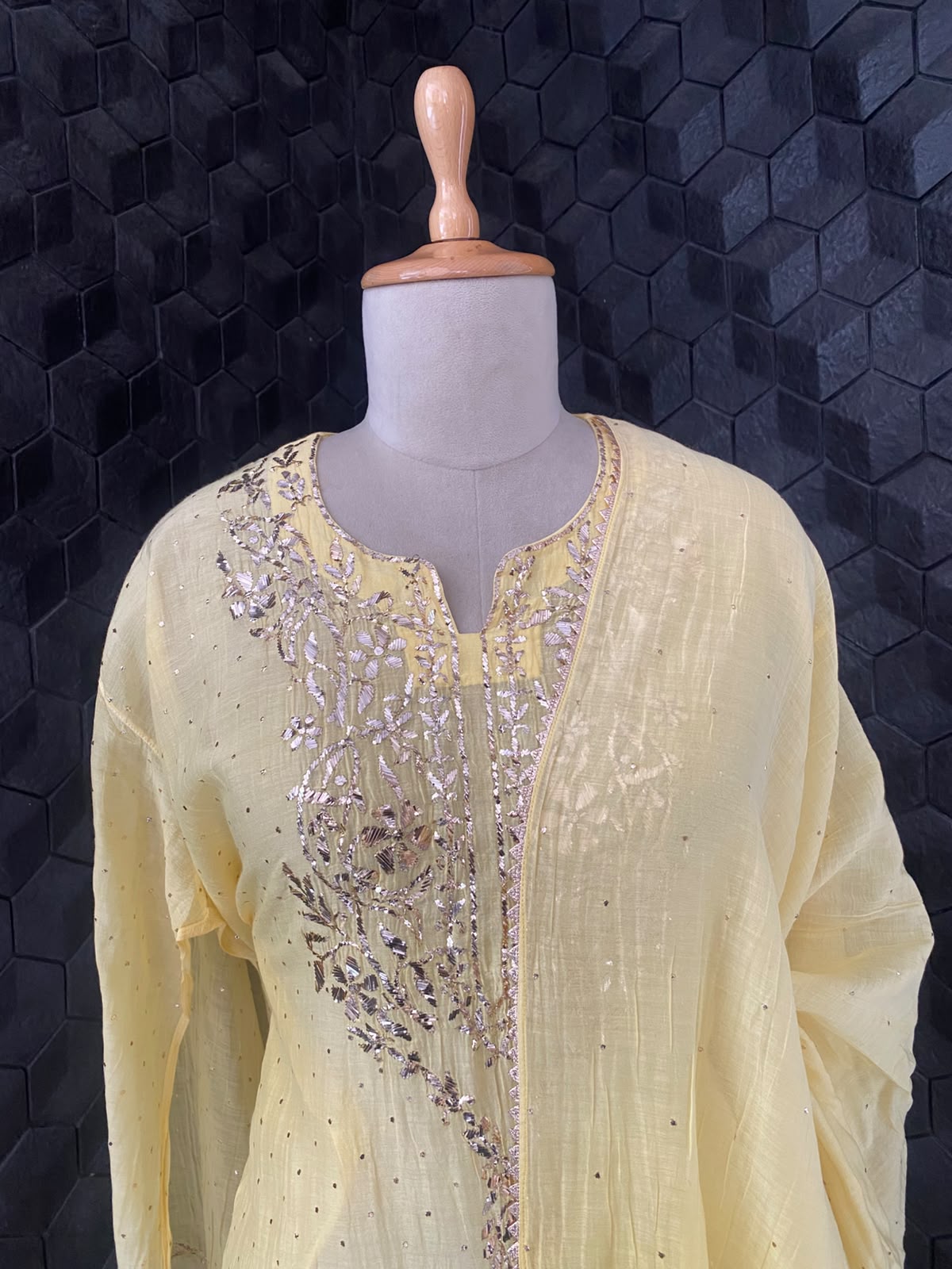 Champagne Yellow Mul Chanderi Mukaish Kurta Set