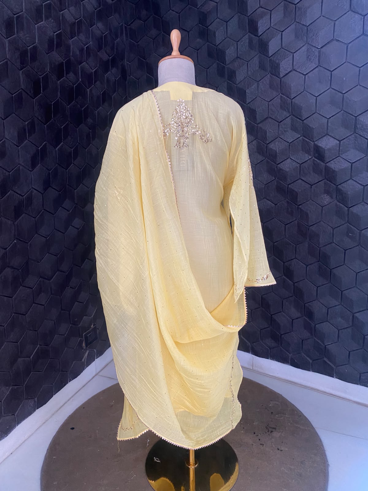 Champagne Yellow Mul Chanderi Mukaish Kurta Set