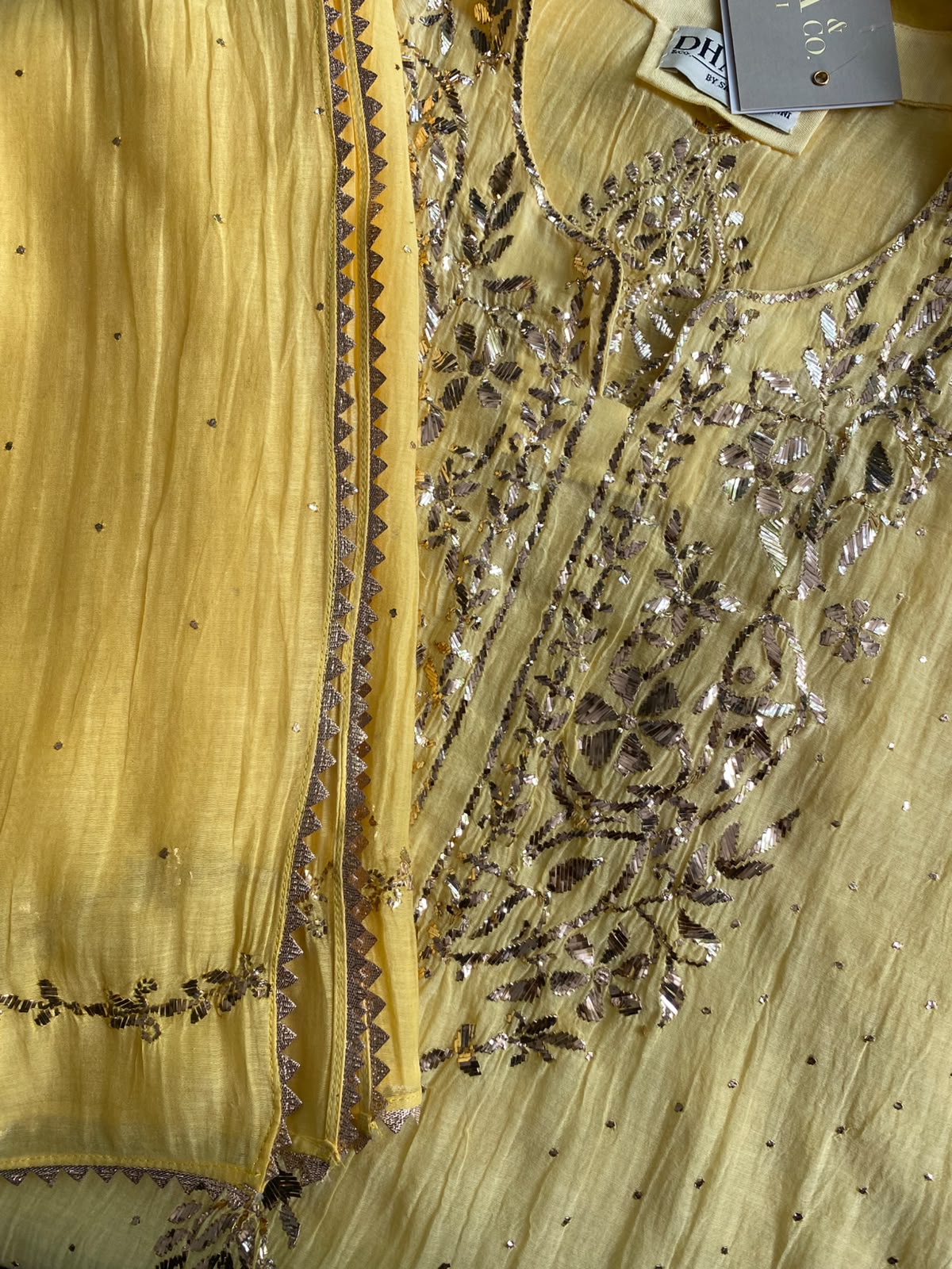 Champagne Yellow Mul Chanderi Mukaish Kurta Set