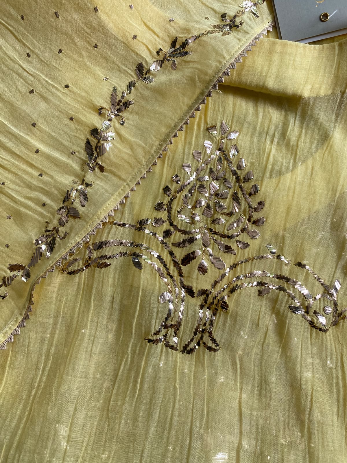 Champagne Yellow Mul Chanderi Mukaish Kurta Set