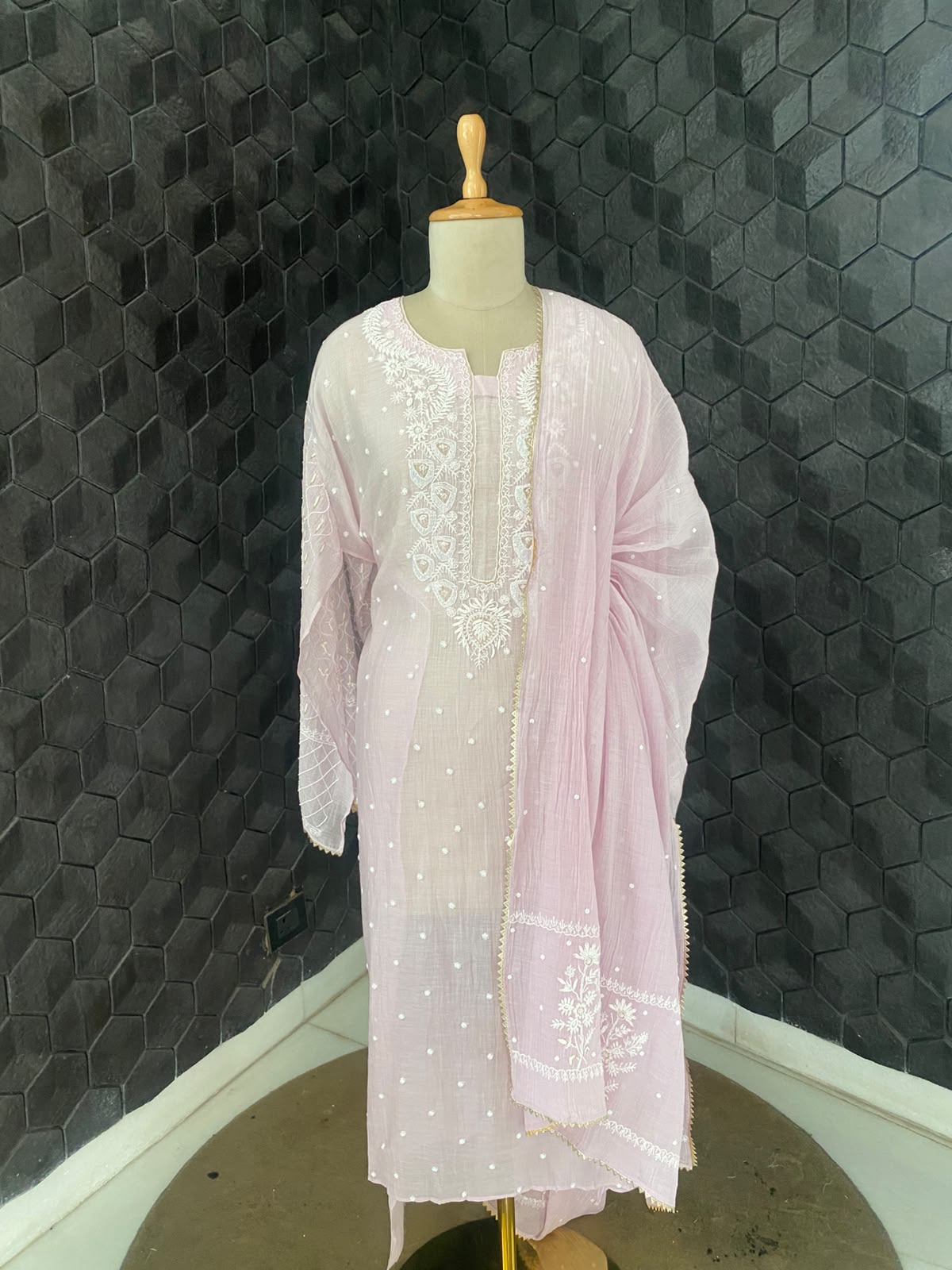 Rose Quartz Pink Chanderi Chikankari Kurta Set