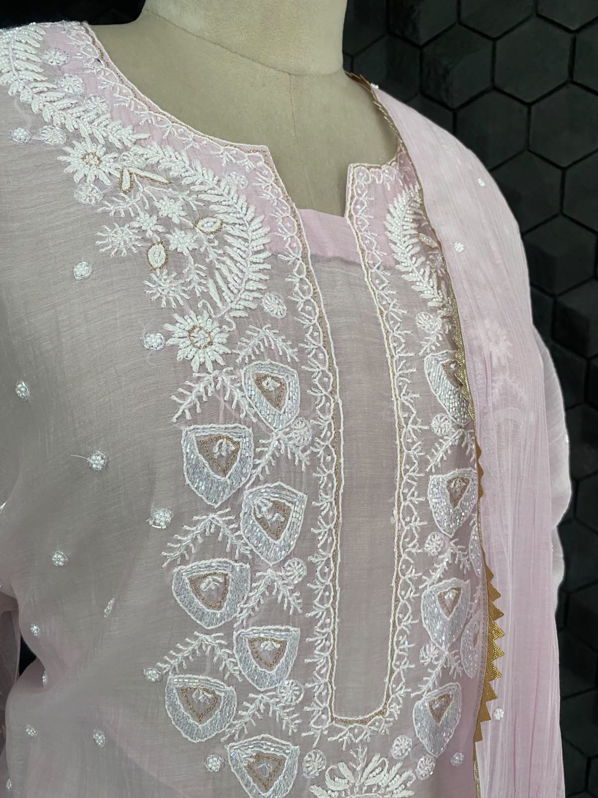Rose Quartz Pink Chanderi Chikankari Kurta Set