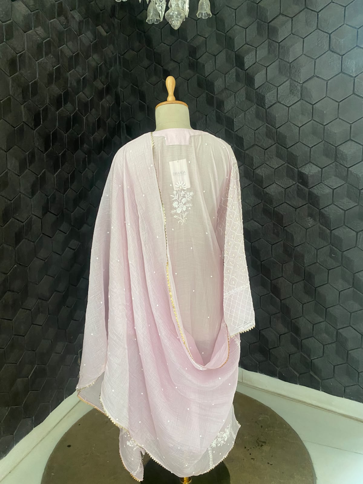 Rose Quartz Pink Chanderi Chikankari Kurta Set
