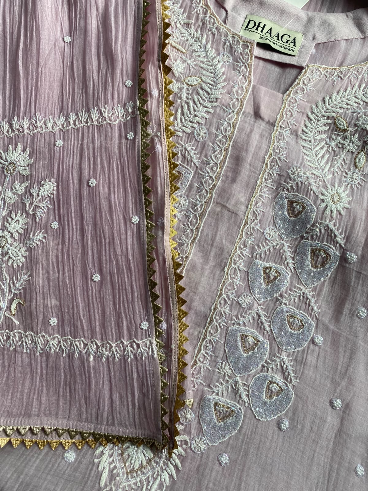 Rose Quartz Pink Chanderi Chikankari Kurta Set