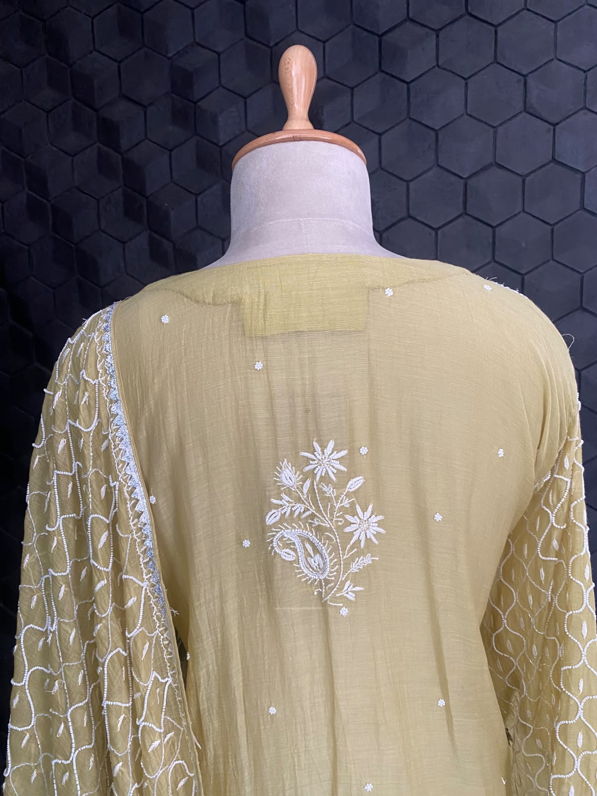 Olive Gold Chanderi Chikankari Kurta Set