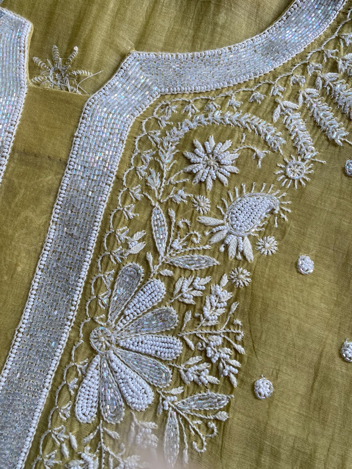 Olive Gold Chanderi Chikankari Kurta Set