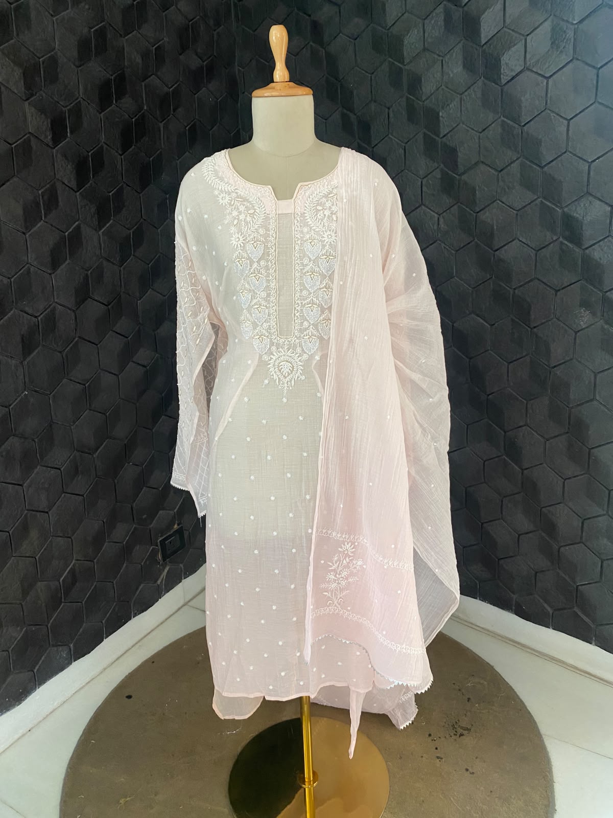 Blush Pink Mul Chanderi Chikankari Kurta Set