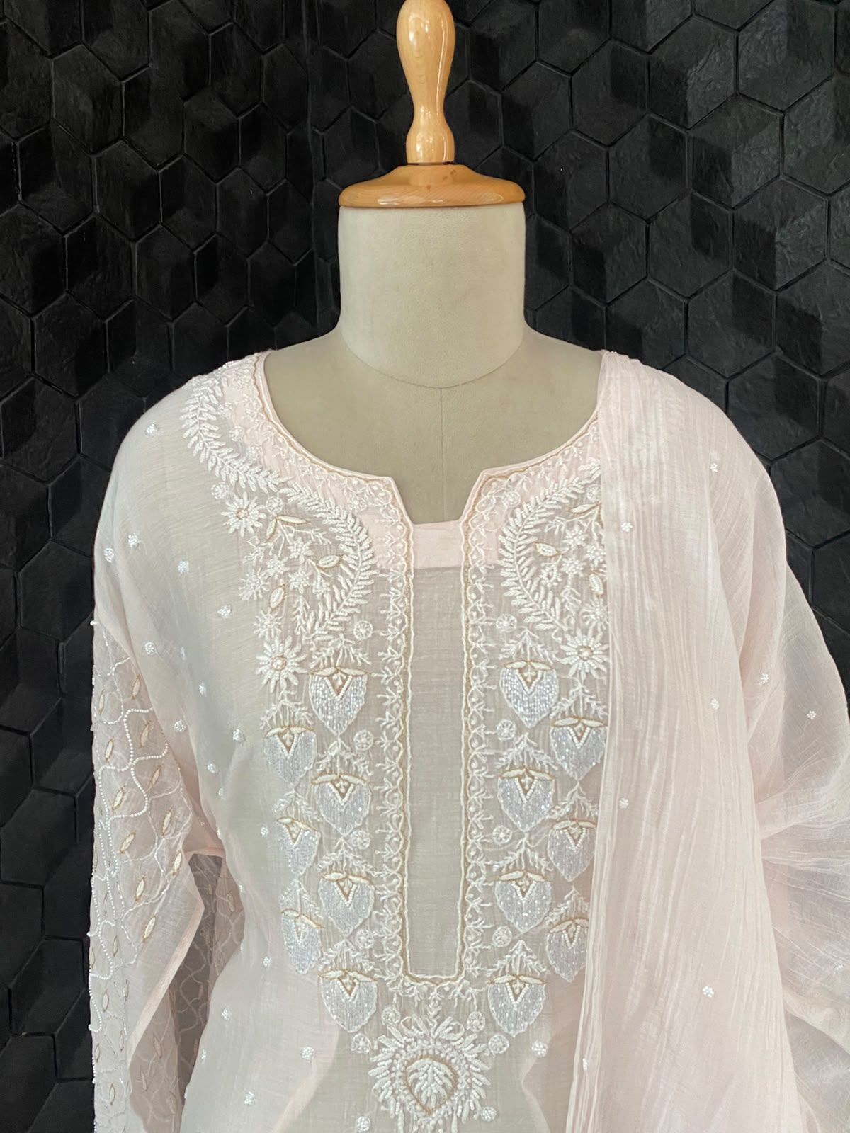 Blush Pink Mul Chanderi Chikankari Kurta Set
