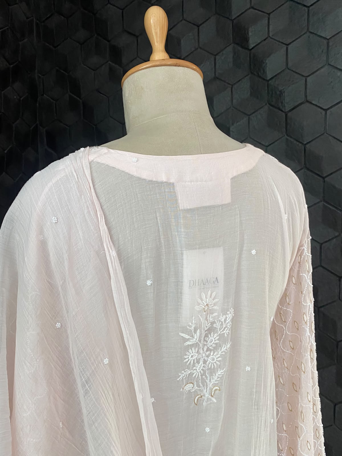 Blush Pink Mul Chanderi Chikankari Kurta Set
