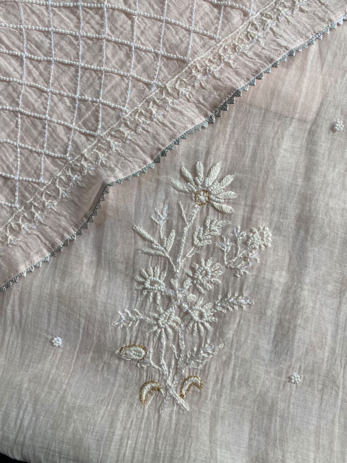 Blush Pink Mul Chanderi Chikankari Kurta Set