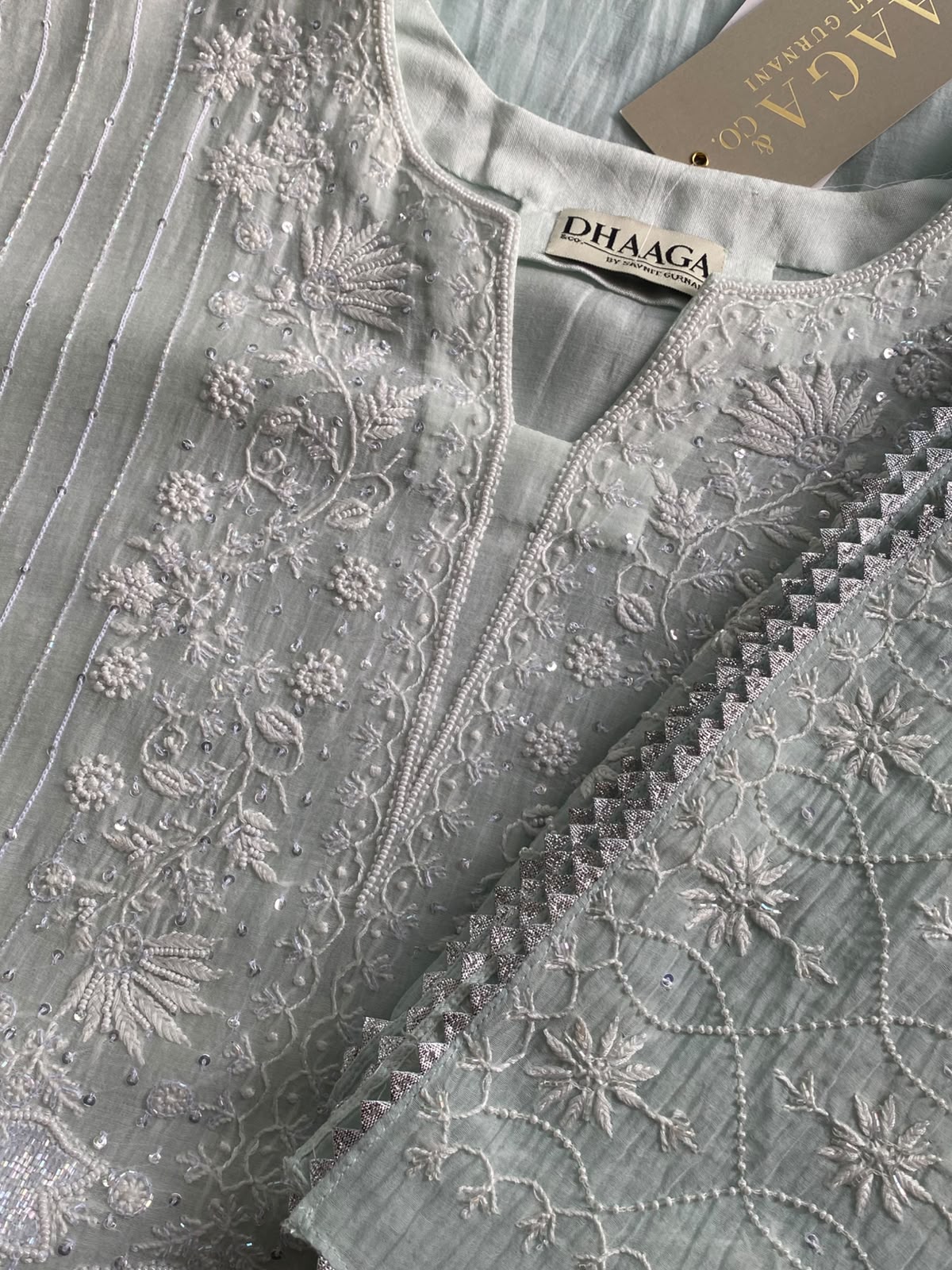 Icy Mint Chanderi Chikankari Kurta Set