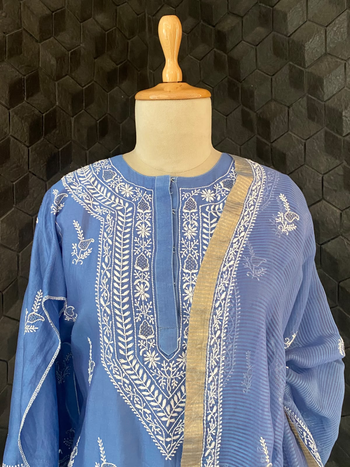 Royal Azure Blue Chanderi Chikankari Kurta Set