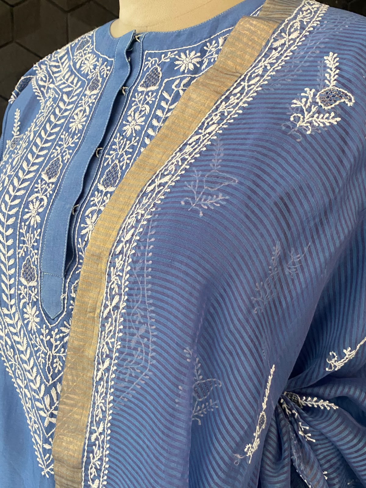 Royal Azure Blue Chanderi Chikankari Kurta Set