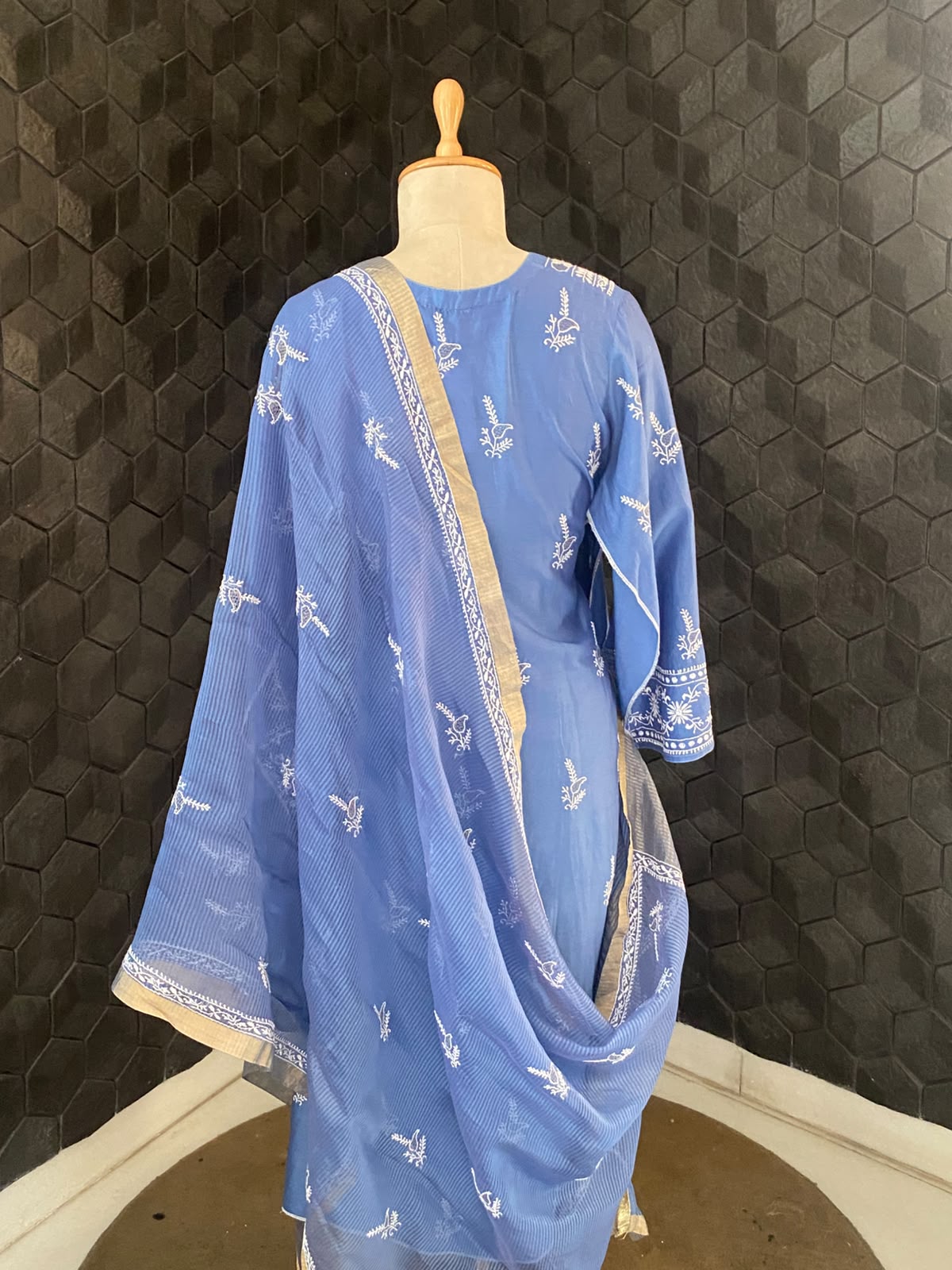 Royal Azure Blue Chanderi Chikankari Kurta Set