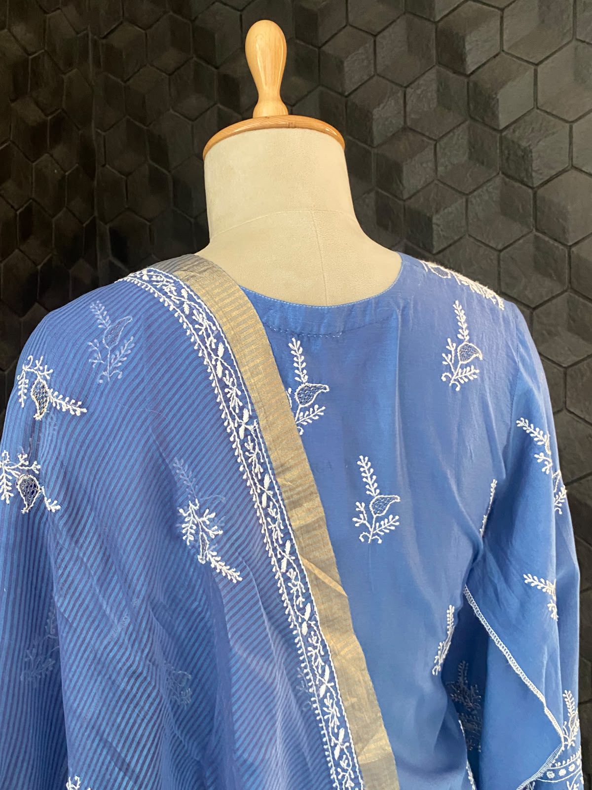 Royal Azure Blue Chanderi Chikankari Kurta Set