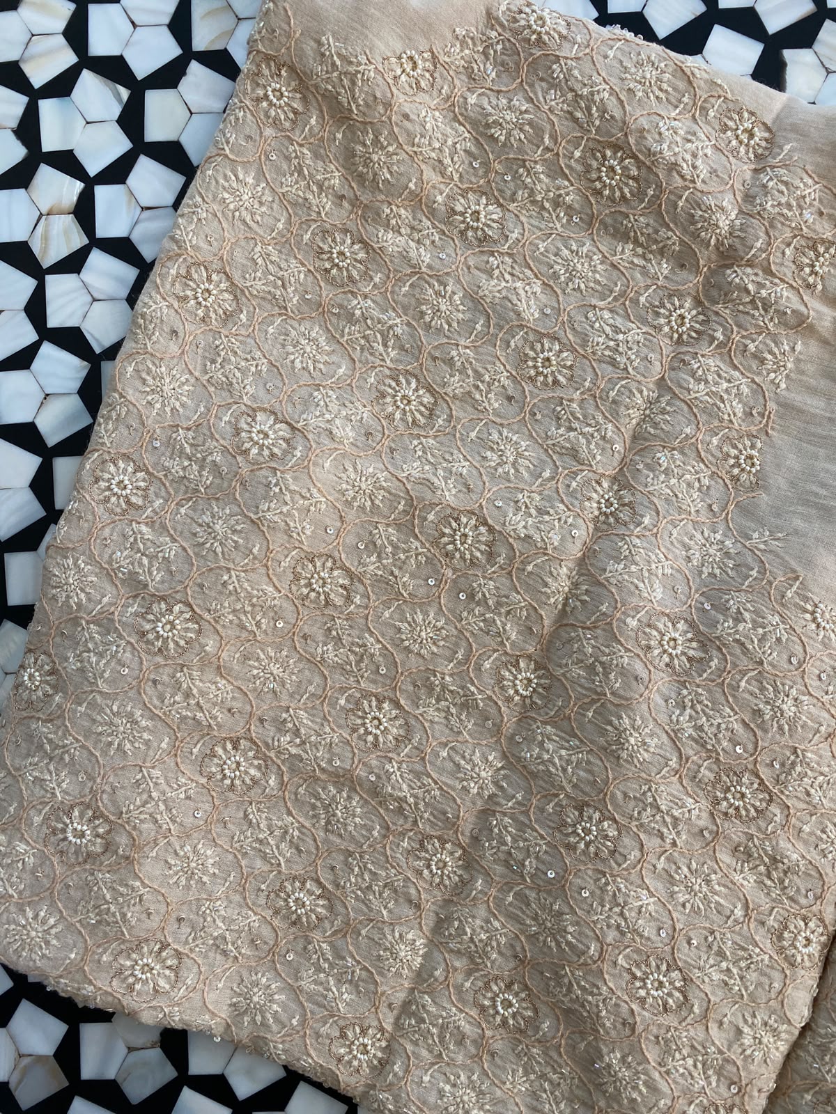 Beige Moonga Silk Chikankari Sadri