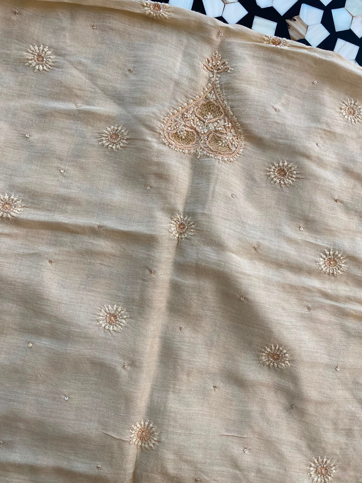 Beige Moonga Silk Chikankari Sadri