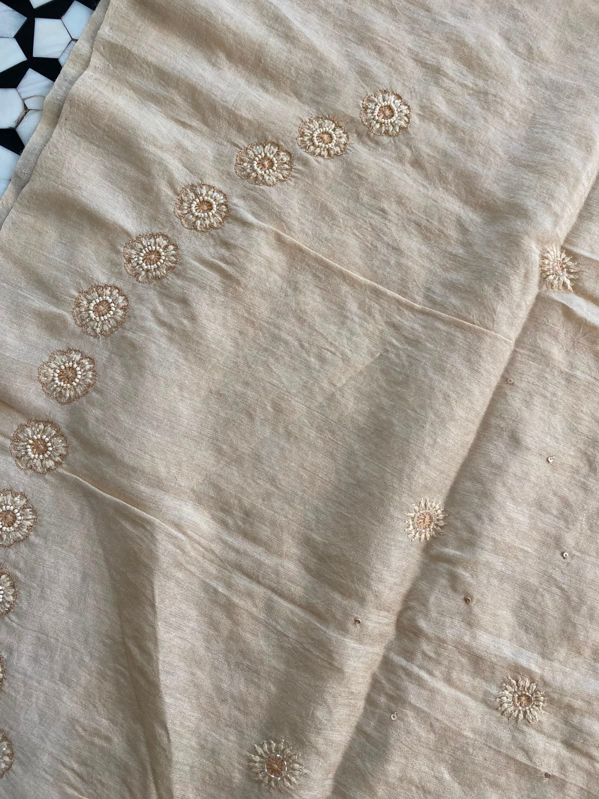 Beige Moonga Silk Chikankari Sadri