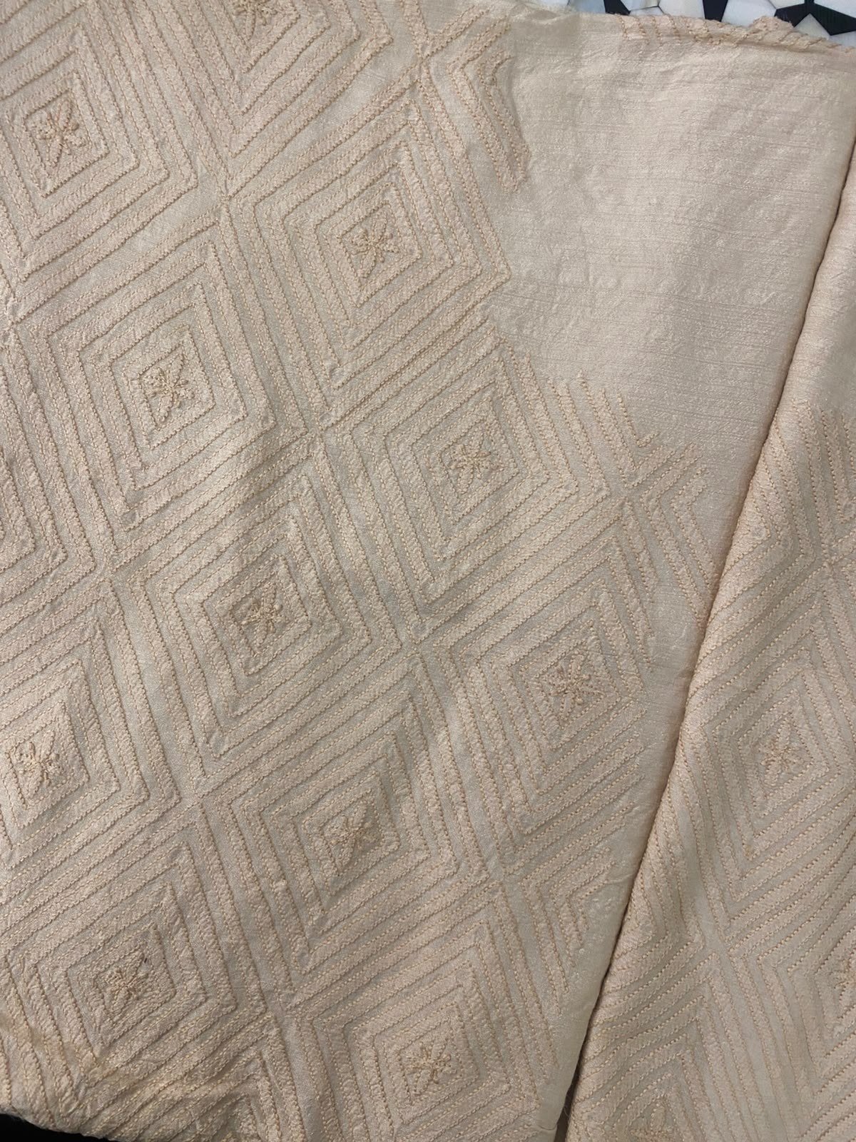 Beige Moonga Silk Geometric Chikankari Sadri