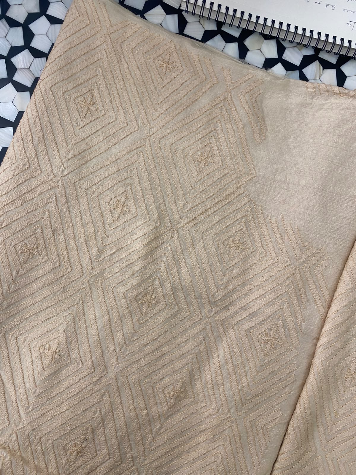 Beige Moonga Silk Geometric Chikankari Sadri