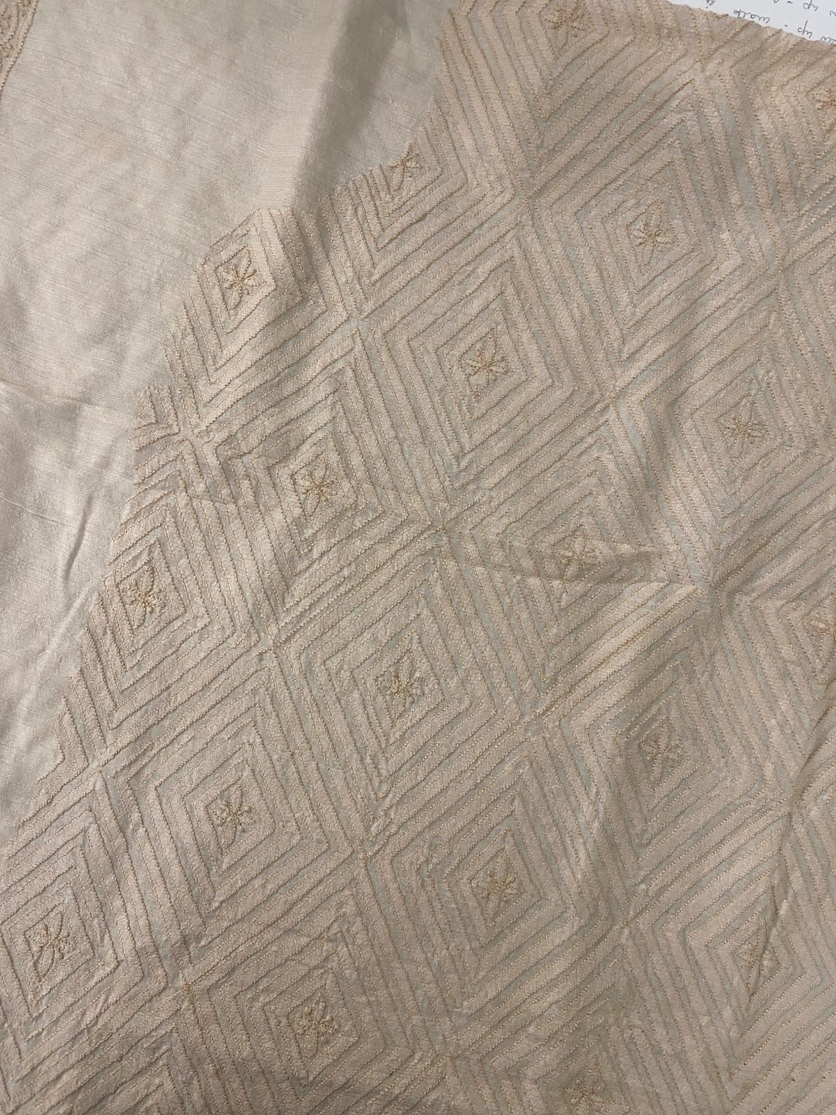 Beige Moonga Silk Geometric Chikankari Sadri