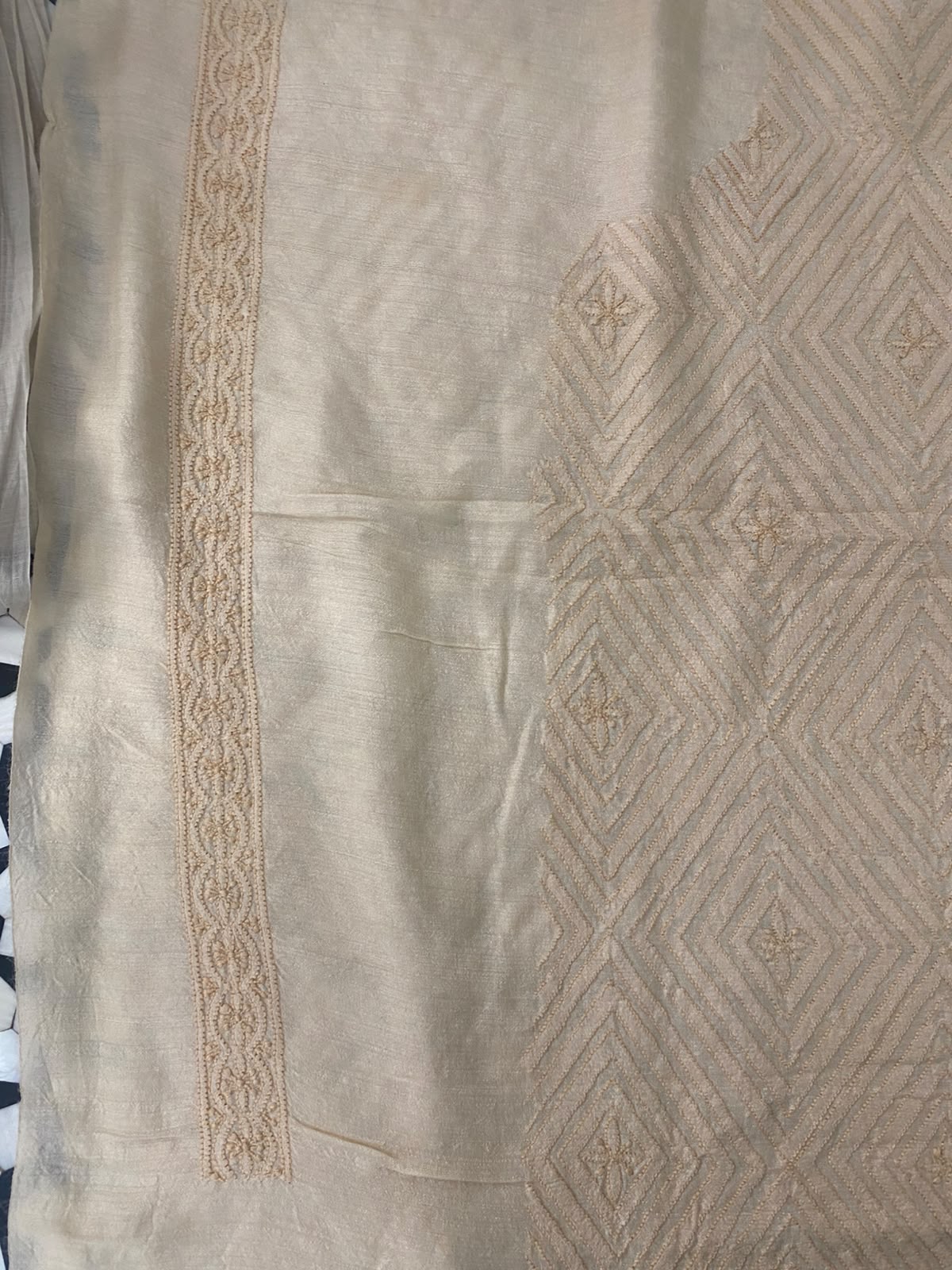 Beige Moonga Silk Geometric Chikankari Sadri