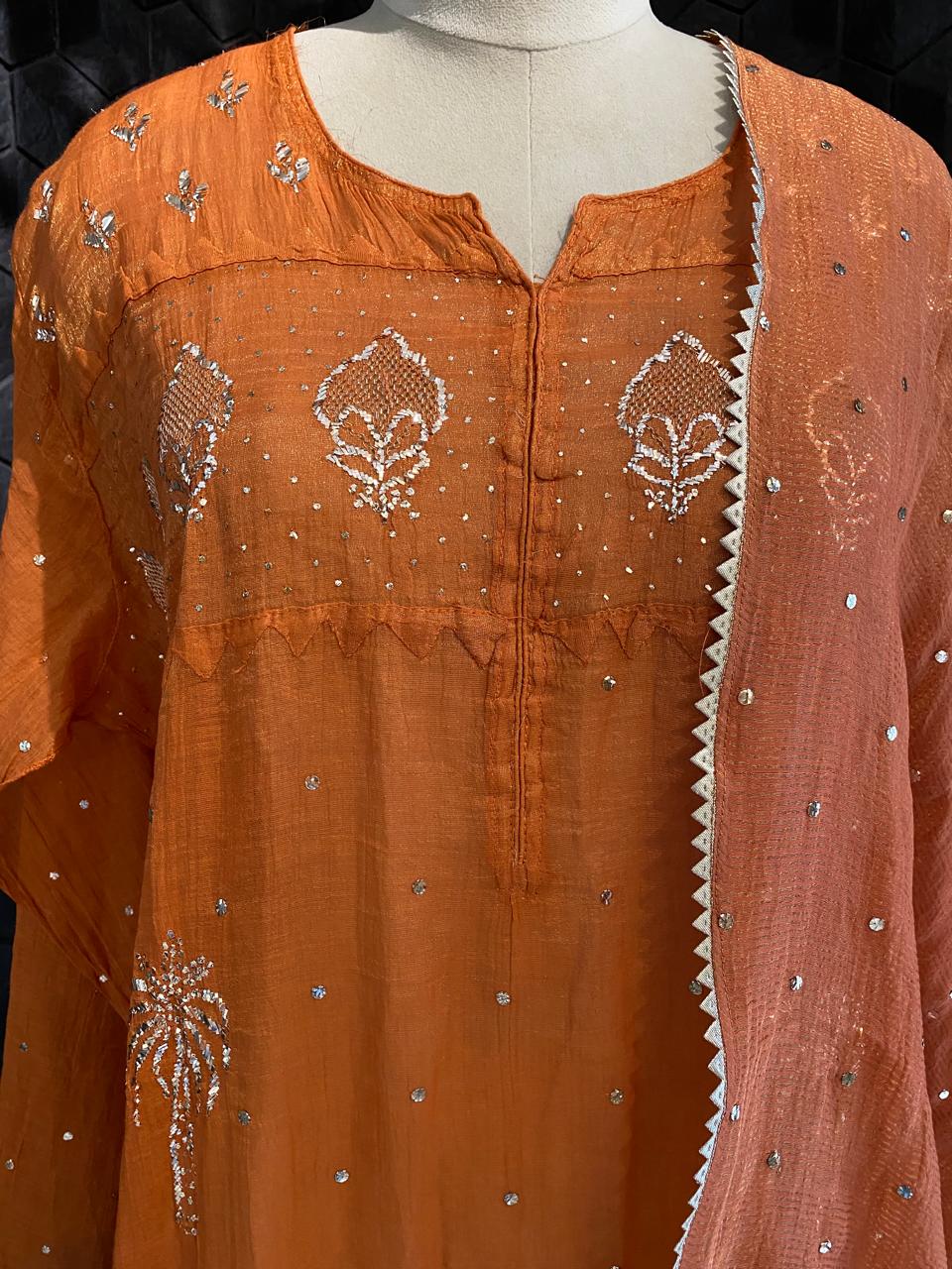 Rust Orange Mukaish Kurta Set