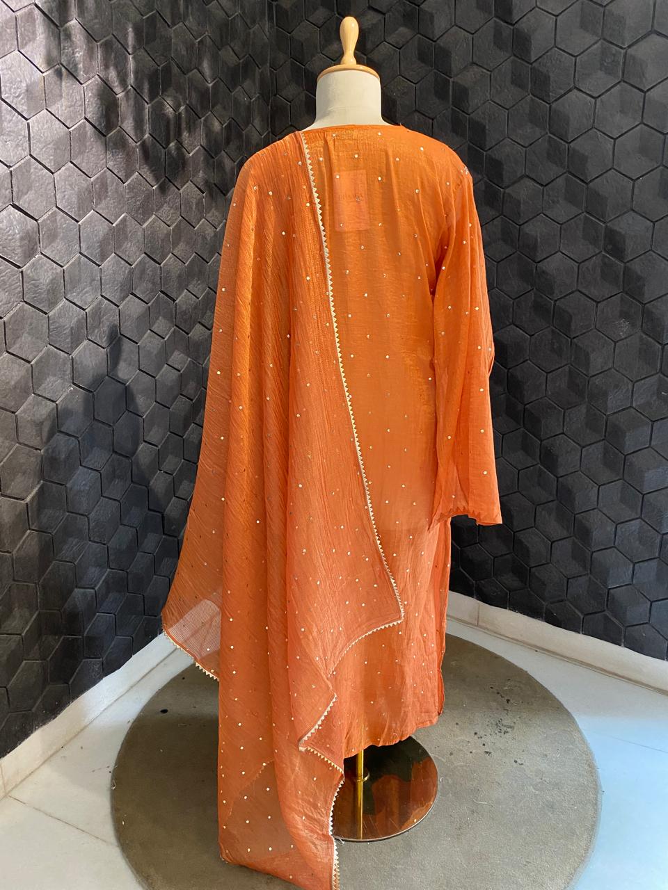 Rust Orange Mukaish Kurta Set