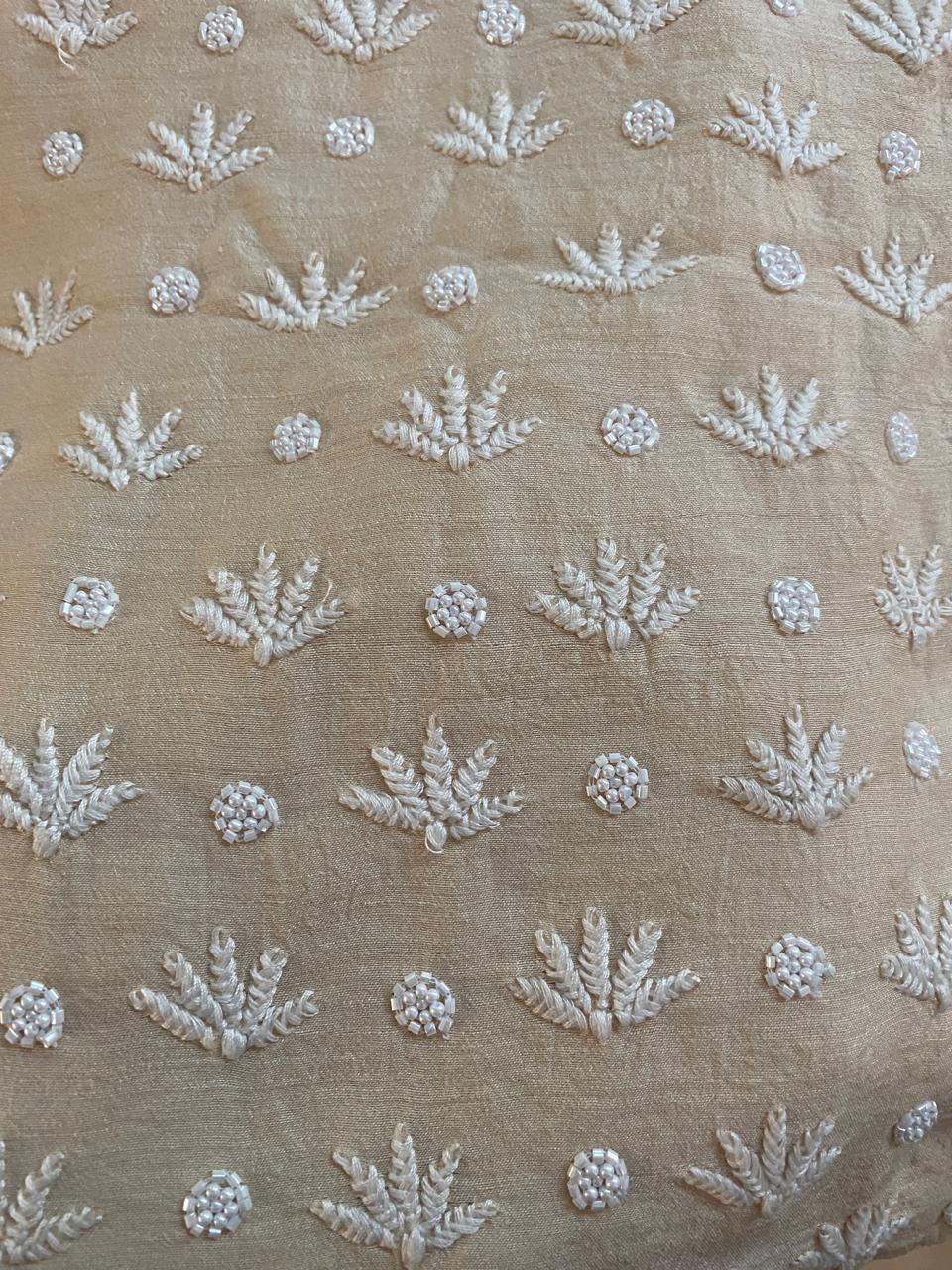 Beige Moonga Silk chikankari men’s kurta