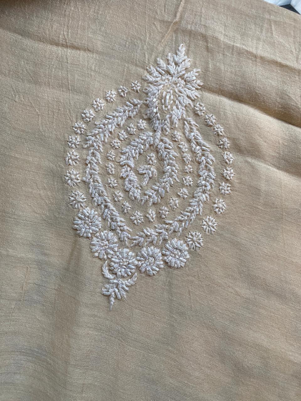 Beige Moonga Silk chikankari men’s kurta