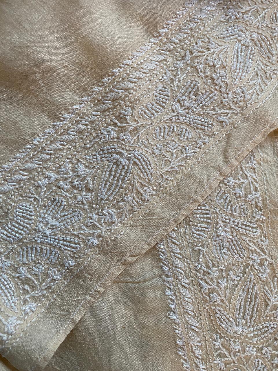 Beige Moonga Silk chikankari men’s kurta