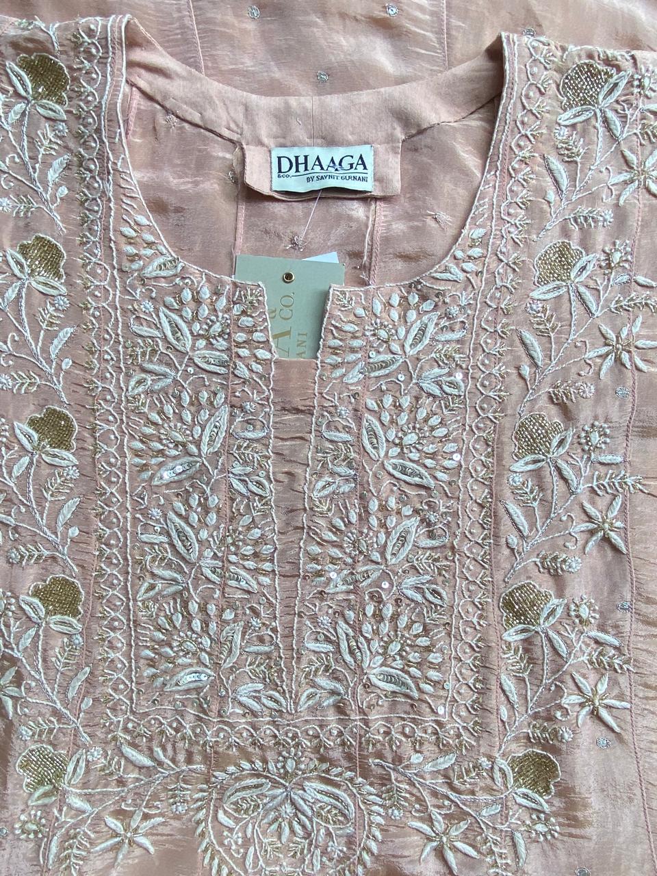 Peach Shimmer tissue Chikankari Anarkali kurta Set