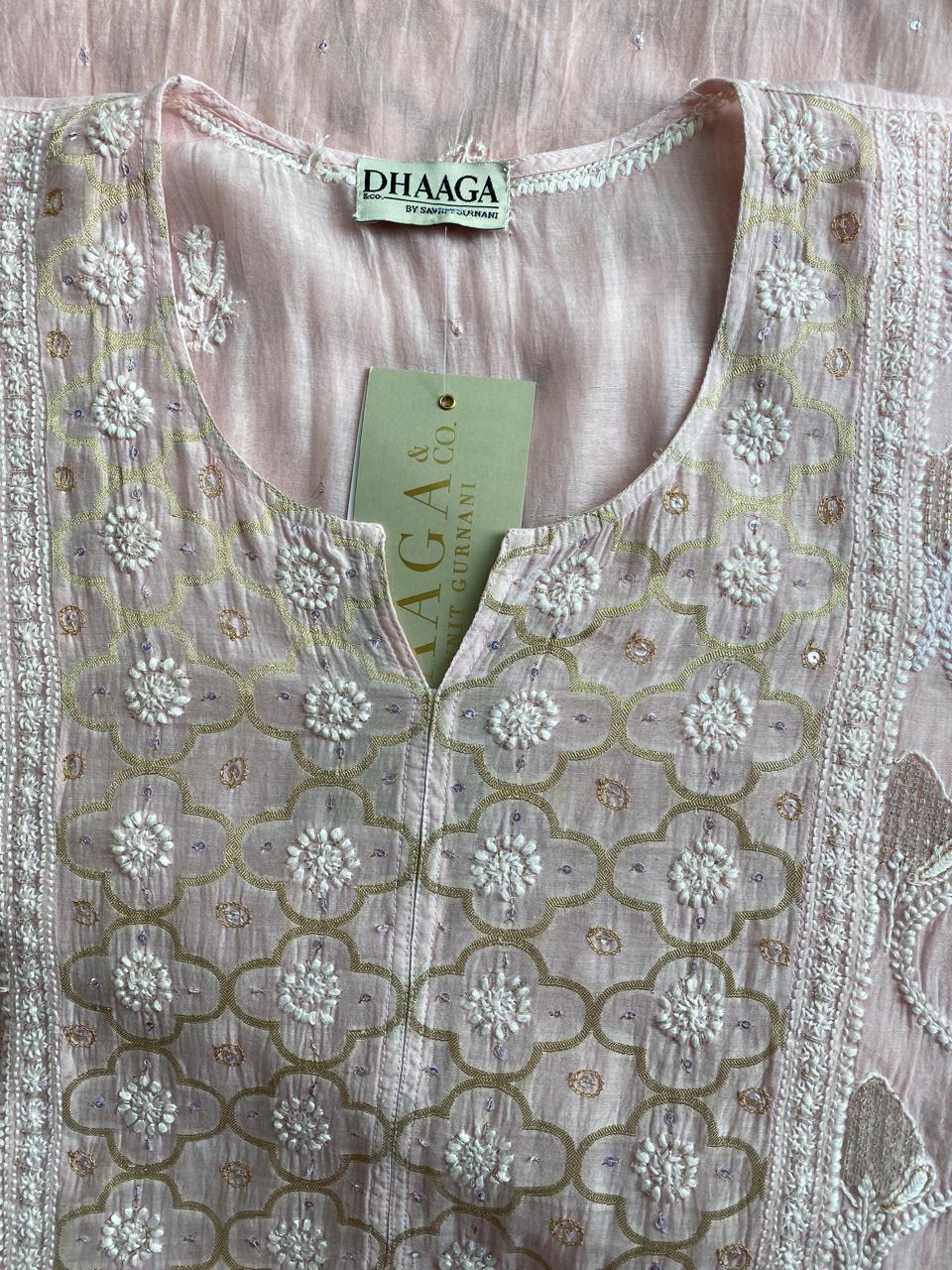 Pink Mul Chanderi Chikankari Kurta Set